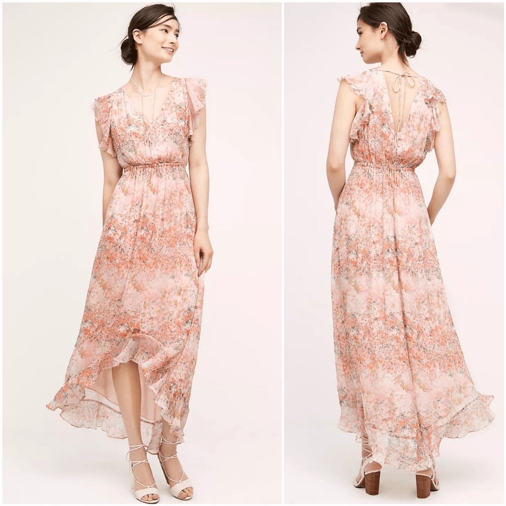 Anthropologie HD in Paris Sidra Pink Floral High Low Dress Sz8